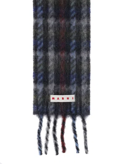 Marni Soft Fringed Scarf Multicolored Pattern In Black