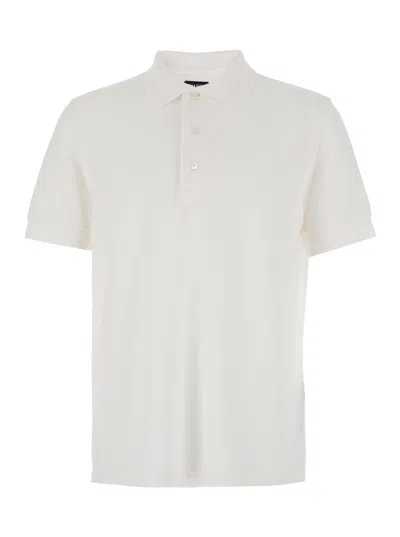 Tom Ford Textured White Pique Polo With Collared Neckline