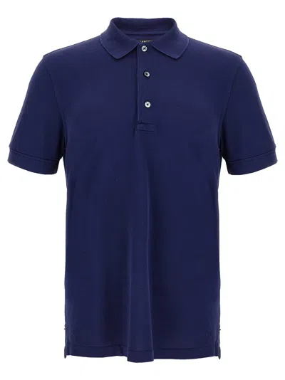 Tom Ford Textured Finish Navy Polo With Front Button Placket In Blue
