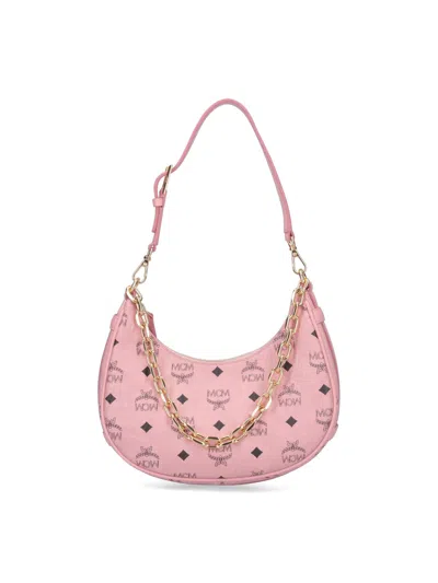 Mcm Small Aren Monogram Crescent Hobo Bag In Pink