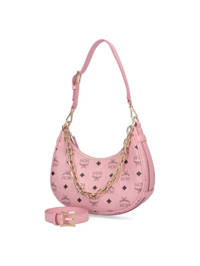 Mcm Small Aren Monogram Crescent Hobo Bag In Pink
