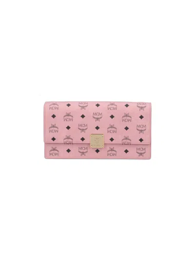 Mcm Large Wallet With Logo Shoulder Strap In Pink