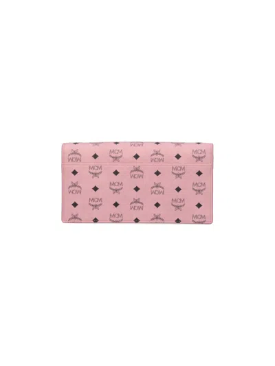 Mcm Large Wallet With Logo Shoulder Strap In Pink