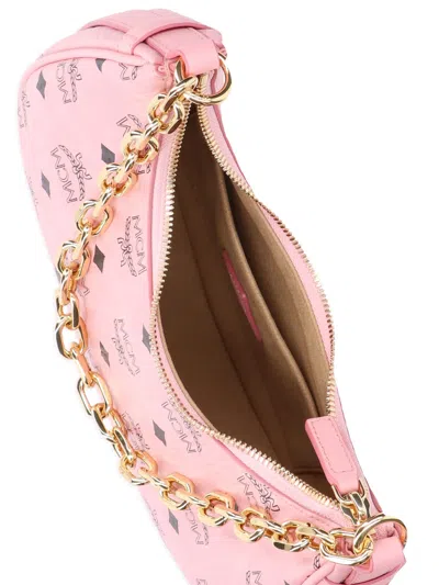 Mcm Small Aren Monogram Crescent Hobo Bag In Pink
