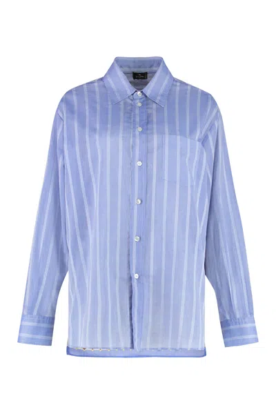Etro Striped Cotton Shirt In Blue