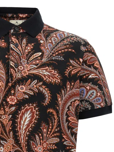 Etro Multicolor Paisley Flowers Polo In Brown