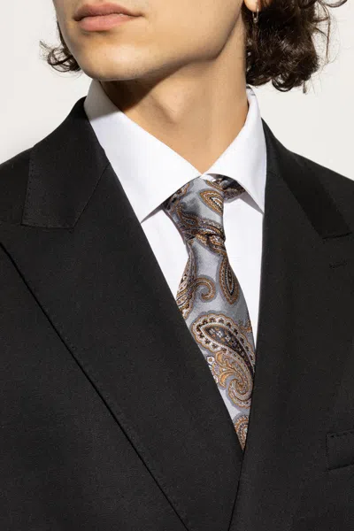 Etro Paisley Jacquard Silk Tie In Gray