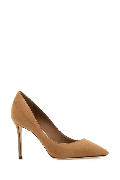 Jimmy Choo Camel Suede Romy 85 Pumps In Brown