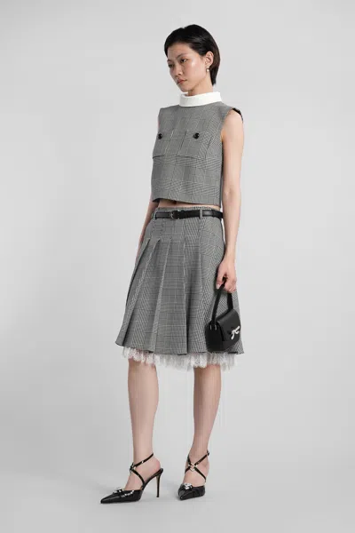 Self-portrait Prince Of Wales Check Pleated Midi Skirt In Gray