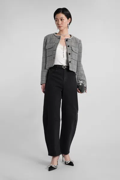 Self-portrait Houndstooth Wool Blend Jacket In Black