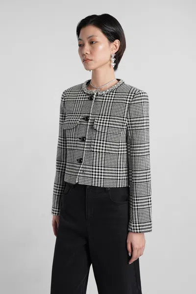 Self-portrait Houndstooth Wool Blend Jacket In Black