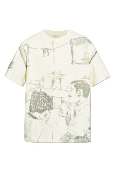 Jw Anderson Cafe Scene Allover Print Tee In Yellow