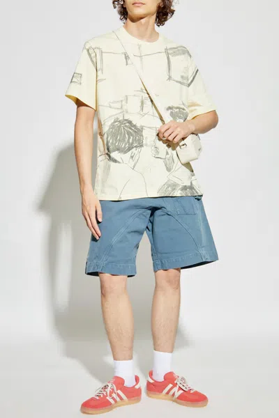 Jw Anderson Cafe Scene Allover Print Tee In Yellow