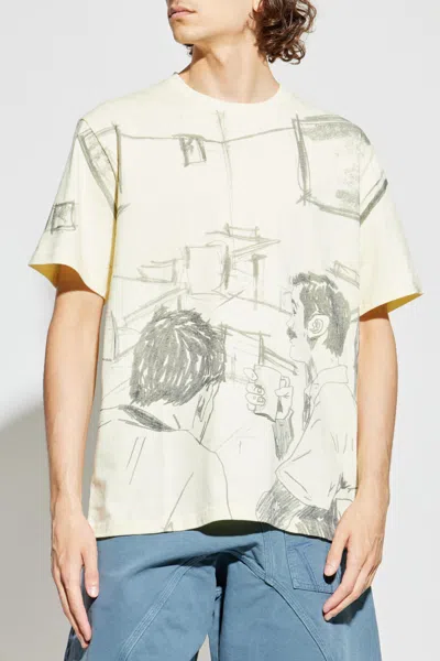 Jw Anderson Cafe Scene Allover Print Tee In Yellow