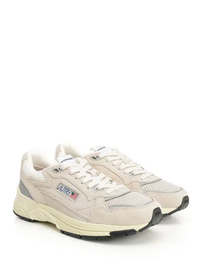 Autry Hyperway Mesh And Metallic Leather-trimmed Suede Sneakers In Sand