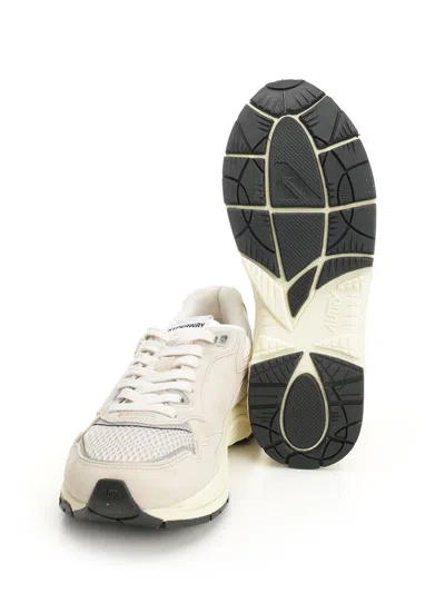 Autry Hyperway Mesh And Metallic Leather-trimmed Suede Sneakers In Sand