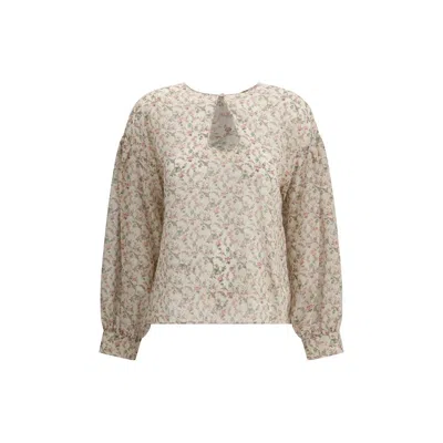 Kristina Ti Floral Print Silk Blouse In Gray