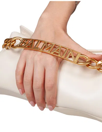 Balmain 1945 Soft Pochette In Wrinkled Calfskin In Metallic