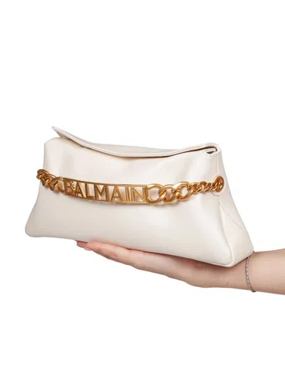 Balmain 1945 Soft Pochette In Wrinkled Calfskin In Metallic