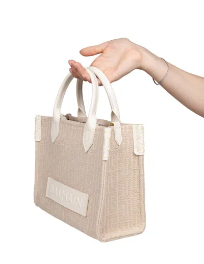 Balmain B-army Small Jacquard Canvas Tote In Sand