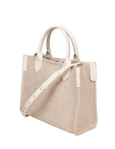 Balmain B-army Small Jacquard Canvas Tote In Sand