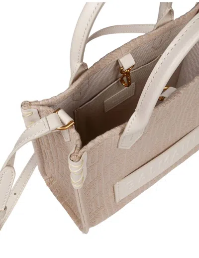 Balmain B-army Small Jacquard Canvas Tote In Sand