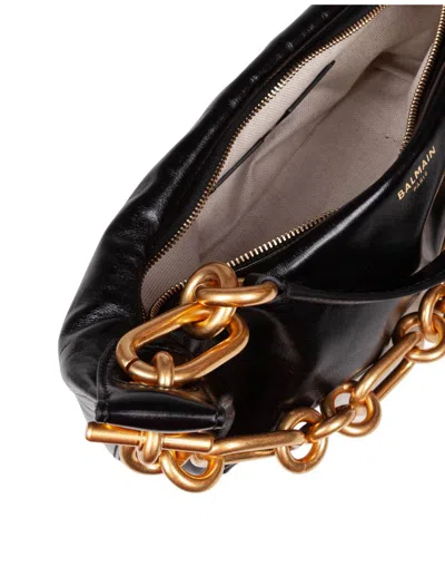 Balmain Sync Shoulder Bag In Soft Leather In Black