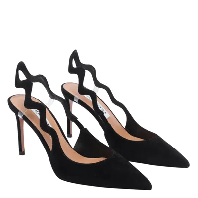 Aquazzura 85mm Artiste Sling Wave-detail Slingback Pumps In Black