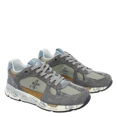 Premiata Suede-panel Lace-up Sneakers In Gray
