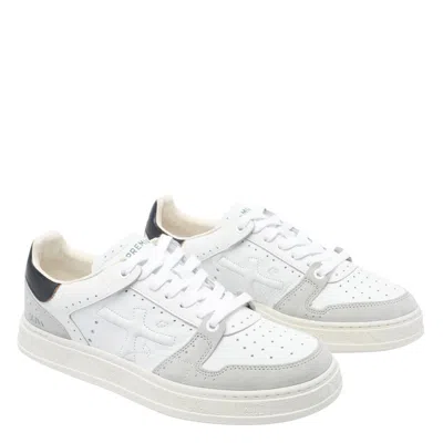 Premiata White Calf Leather Bos Taurus Low Top Sneakers In White