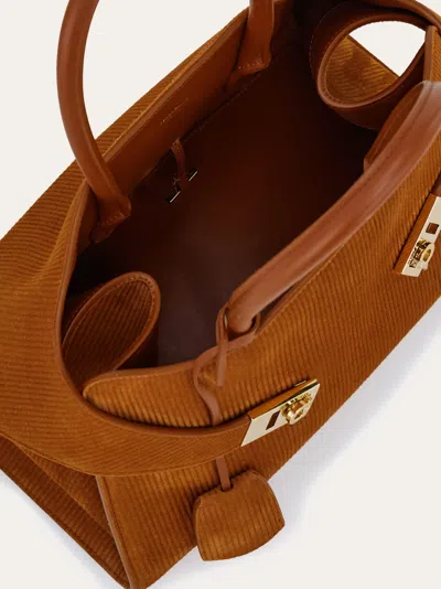 Ferragamo Hug S Beige Handbag With Logo And Gancini Buckle In Leather Woman In Brown