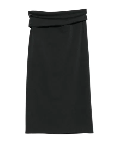 Alberta Ferretti Draped Wrap Midi Skirt With Button Detail In Black