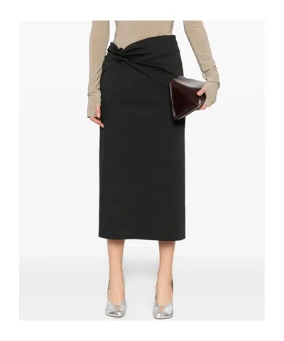 Alberta Ferretti Draped Wrap Midi Skirt With Button Detail In Black