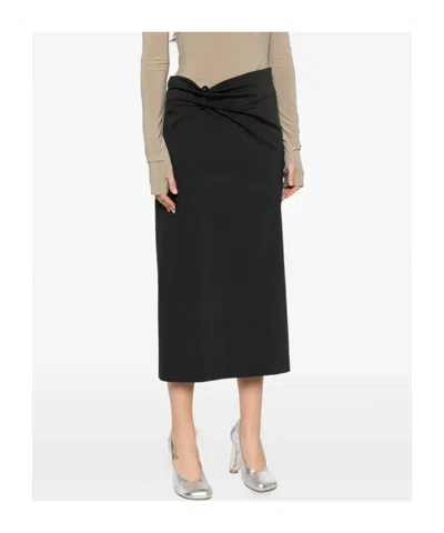 Alberta Ferretti Draped Wrap Midi Skirt With Button Detail In Black