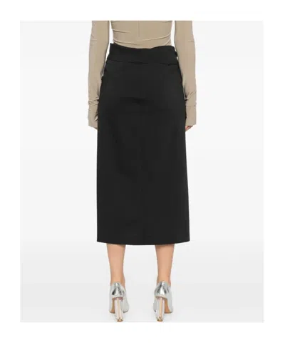 Alberta Ferretti Draped Wrap Midi Skirt With Button Detail In Black