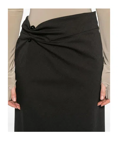 Alberta Ferretti Draped Wrap Midi Skirt With Button Detail In Black