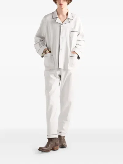 Prada Elasticated-waistband Leather Trousers In White