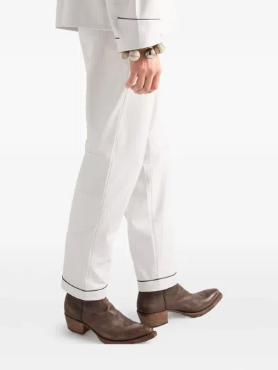 Prada Elasticated-waistband Leather Trousers In White