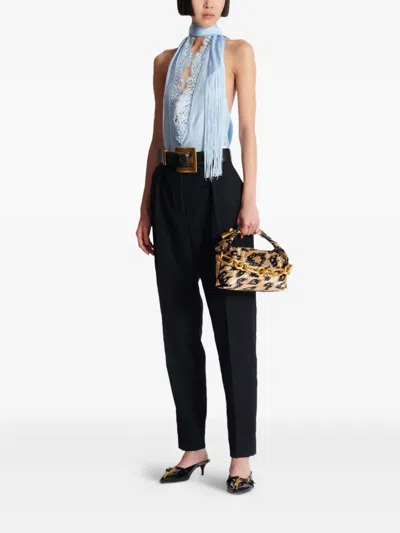 Balmain Sync Mini Leopard Pattern Embroidered Bag In Black