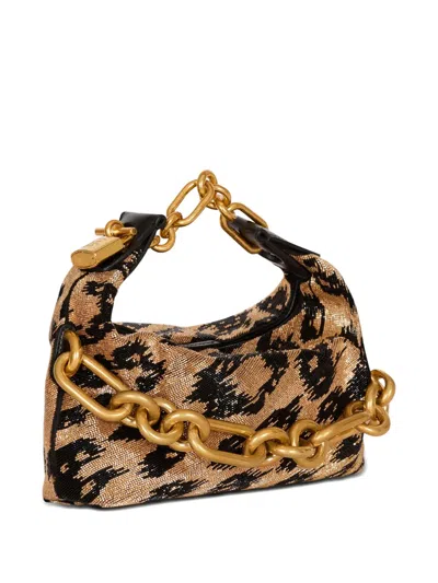 Balmain Sync Mini Leopard Pattern Embroidered Bag In Black