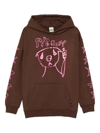 Perks And Mini X Pig Baby Graphic-print Hoodie In Brown