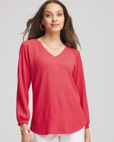 Chico's Textured Raglan Top In Folkloric Red
