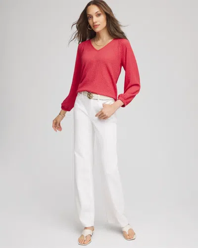 Chico's Textured Raglan Top In Folkloric Red