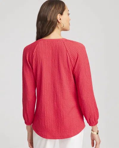 Chico's Textured Raglan Top In Folkloric Red