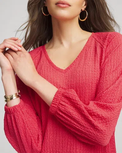 Chico's Textured Raglan Top In Folkloric Red
