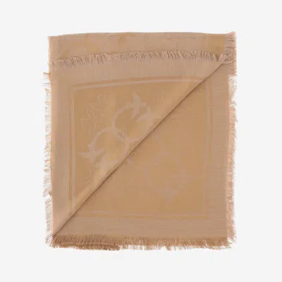 Pinko Viscose Blend Scarf With Love Birds Pattern In Sand