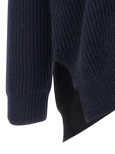Alberto Biani Two-tone Cashmere Cardigan With V-neck In Blue