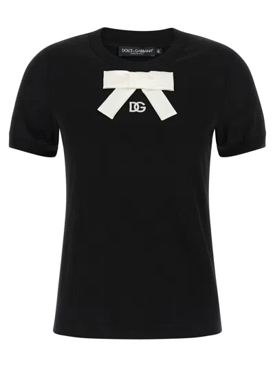 Dolce & Gabbana Bow Detail Crew Neck Short Sleeve T-shirt In Black