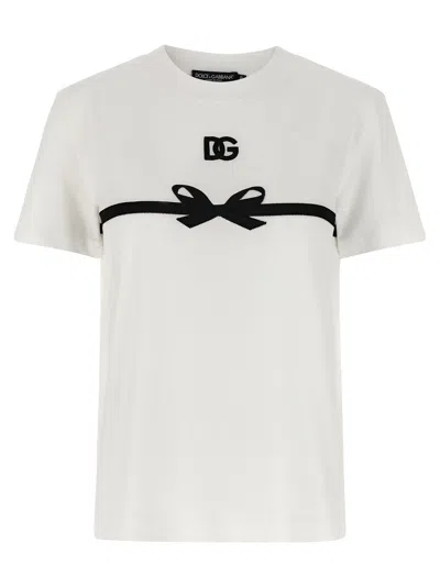 Dolce & Gabbana Embroidered Bow Detail Jersey T-shirt In White
