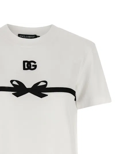 Dolce & Gabbana Embroidered Bow Detail Jersey T-shirt In White